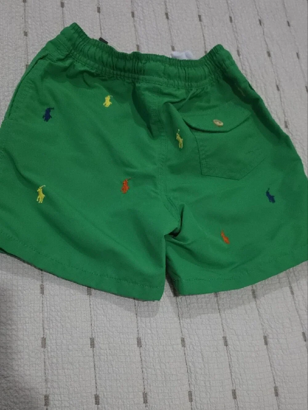 Ralph Lauren Green Kids Swim Rashguard Set with Multicolor Pony Logos
